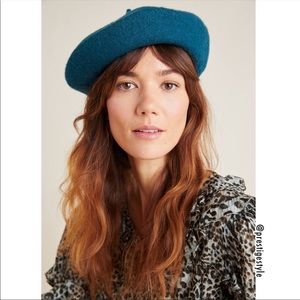 Anthropologie Edith French Teal Blue Green Beret